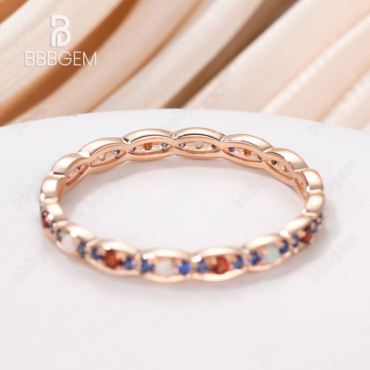 full eternity Opal Garnet Sapphire  band in 14k rose gold-marquise eternity band rose gold