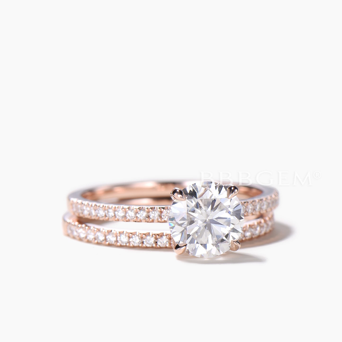 Round Cut IGI Certificate Lab Grown Diamond Ring Diamond Half Eternity Bridal Set