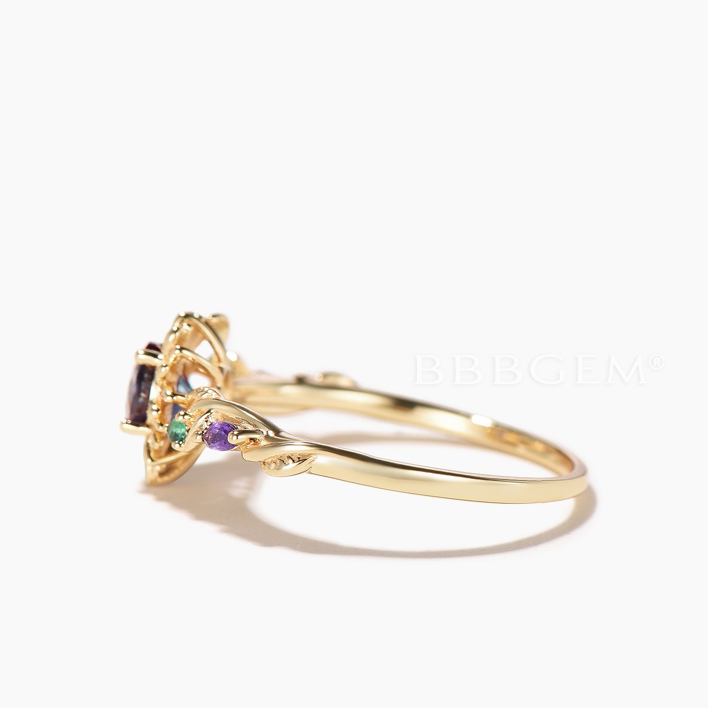Nature Inspired Round Cut Color-change Alexandrite Sunflower Engagement Ring