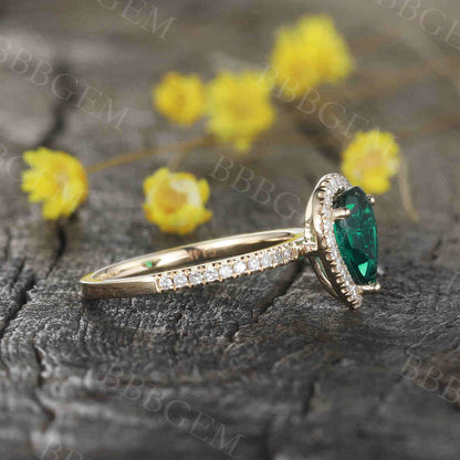 Pear Shaped Emerald Engagement Ring