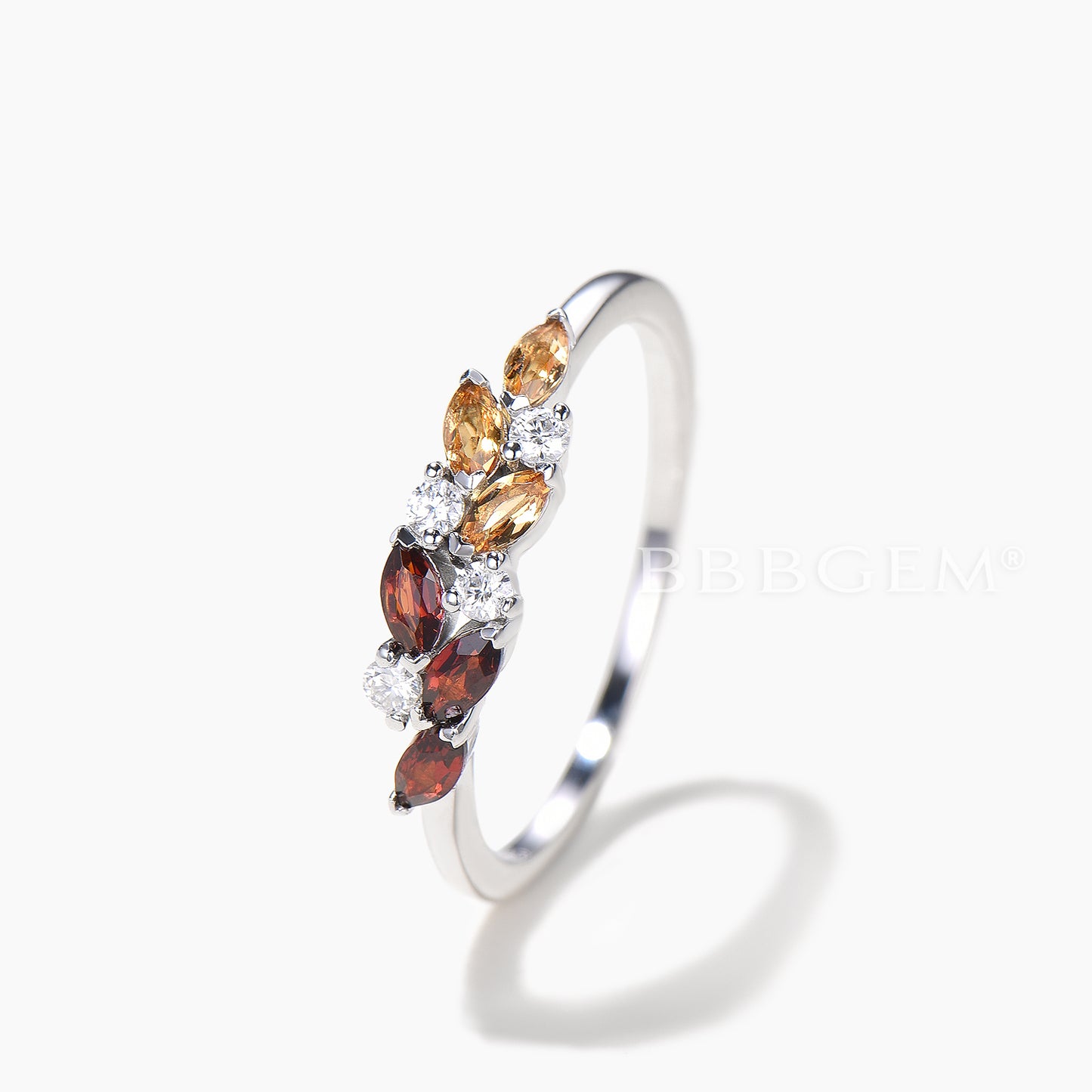 Multi Marquise Cut Stones Cluster Ring Natural Citrine Garnet Wedding Band