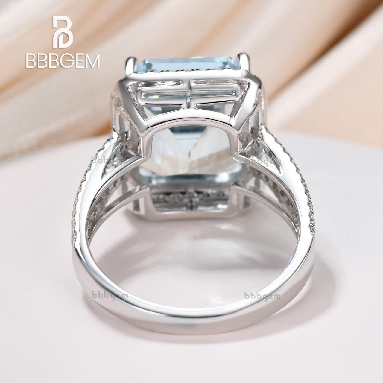 cocktatil ring, emerald cut aqumarine engagement ring, white gold aquamarine wedding ring