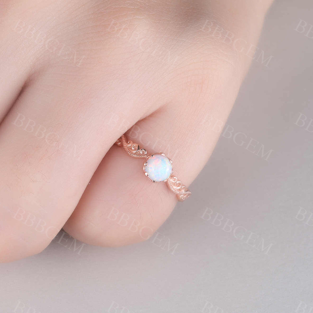 Floral Opal Ring Rose Gold Wedding Ring