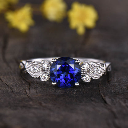 Round Sapphire Ring-BBBGEM Vintage Sapphire Engagement Rings