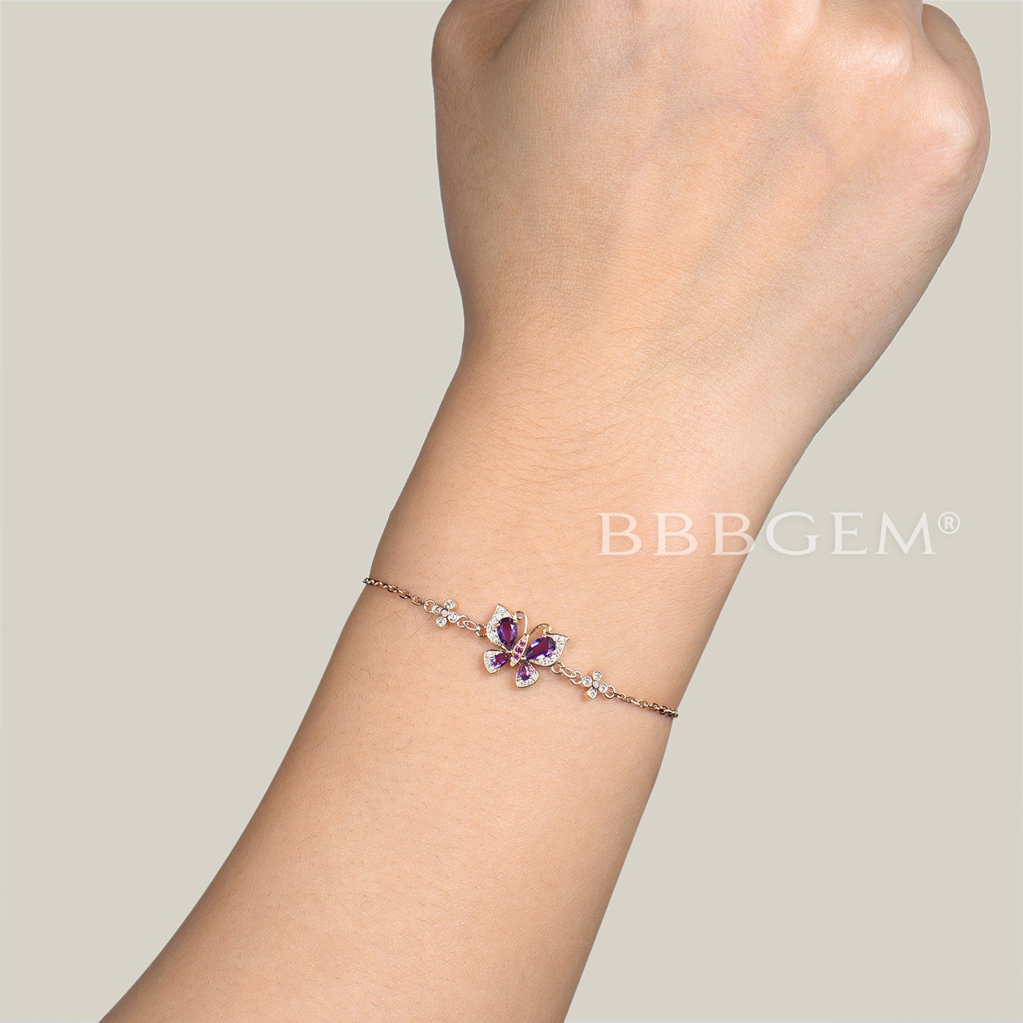 Teardrop Cut Natural Amethyst Butterfly Wedding Bracelet Diamond Bracelet