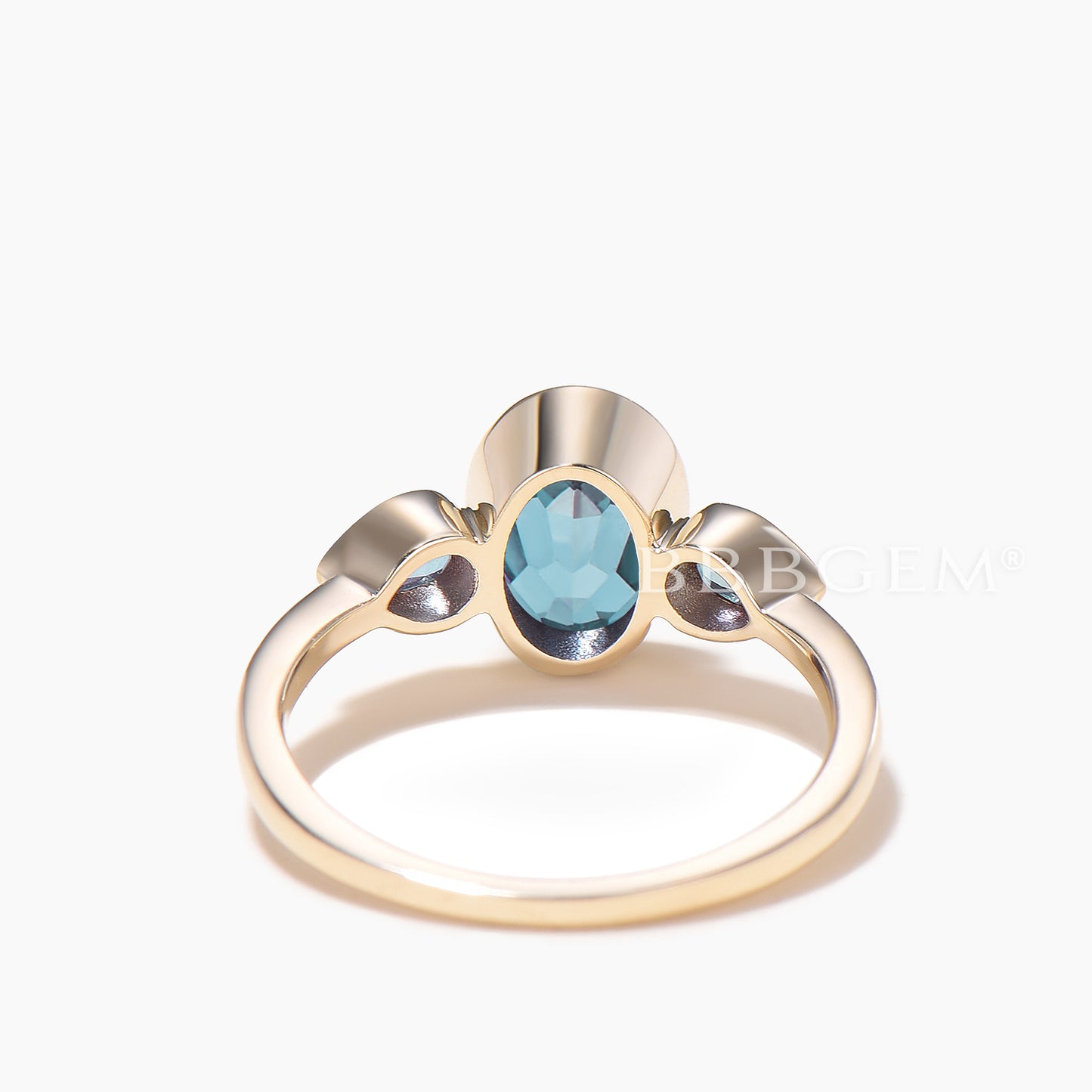 Oval Cut Color-change Alexandrite Engagement Ring Bezel Set Three Stone Ring