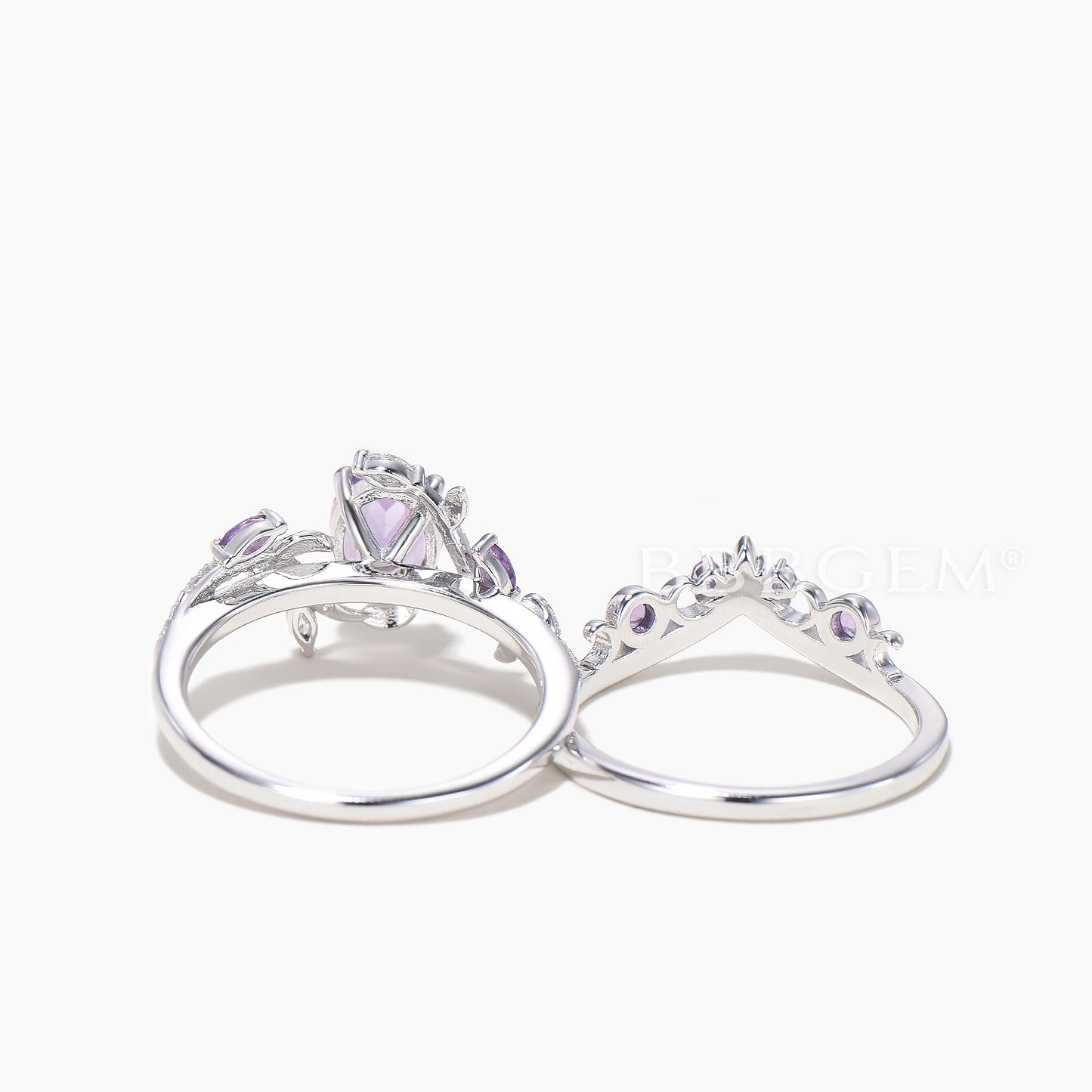 Oval Cut Natural Lavender Amethyst Ring Diamond Amethyst Leaf Twisted Ring Set
