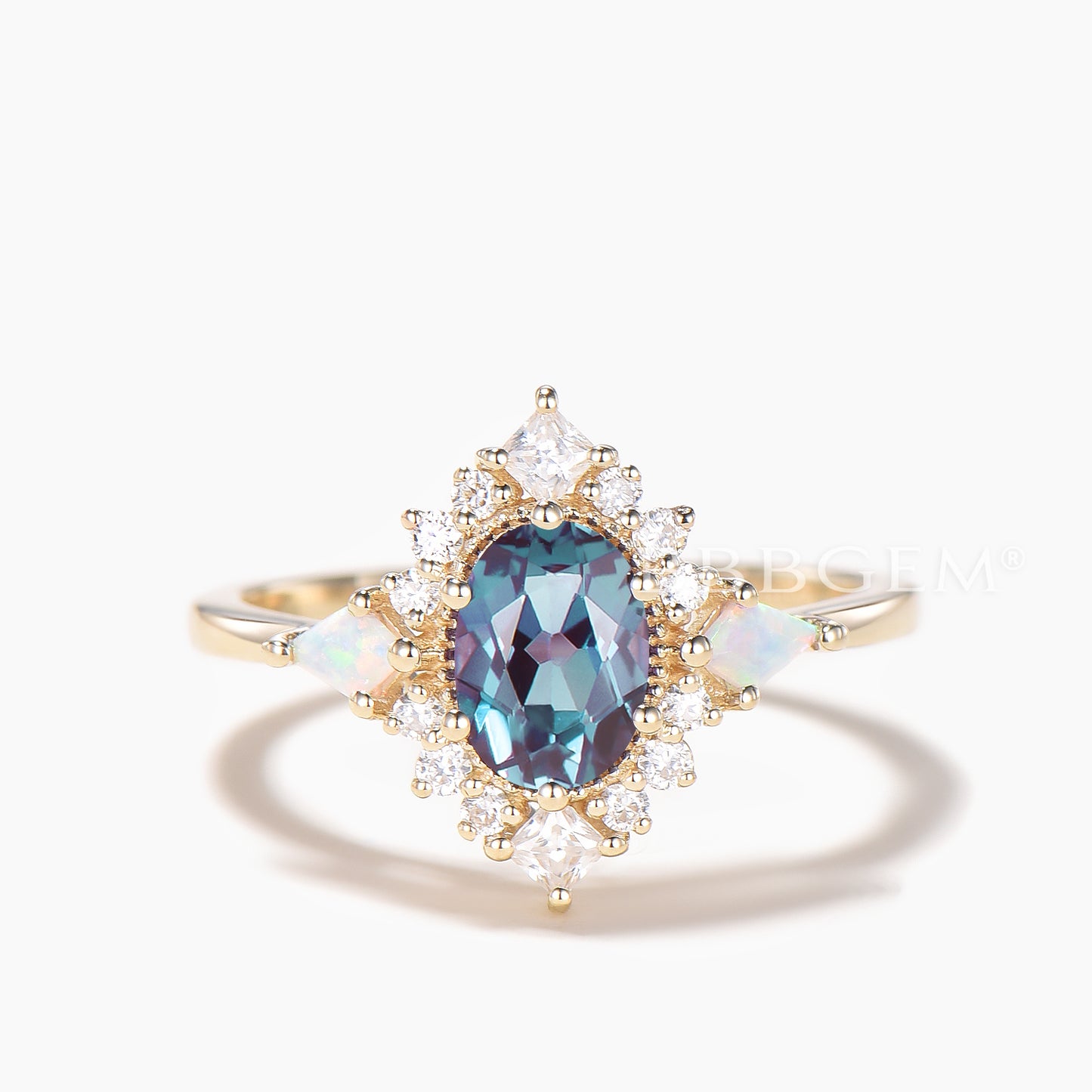 Oval Cut Color-change Alexandrite Wedding Ring Moissnite Halo Opal Ring Set