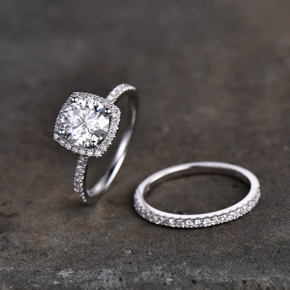 moissanite engagement ring set-BBBGEM cushion cut moissanite engagement ring