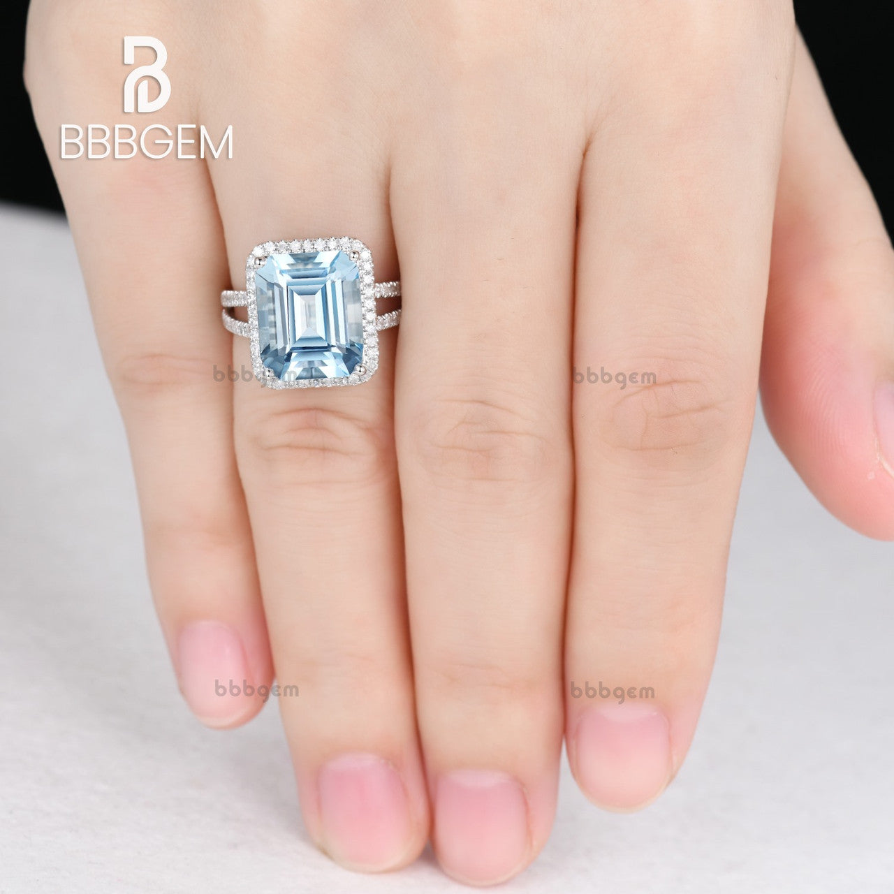 cocktatil ring, emerald cut aqumarine engagement ring, white gold aquamarine wedding ring