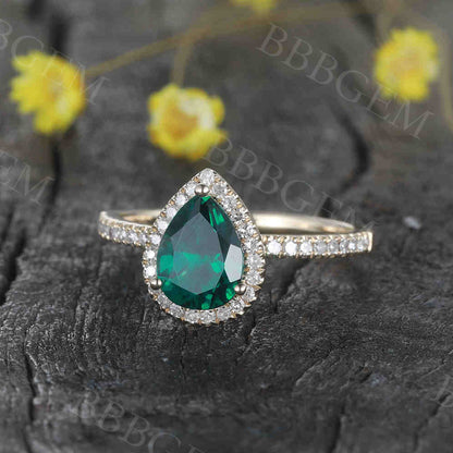 Pear Shaped Emerald Diamond Engagement Ring