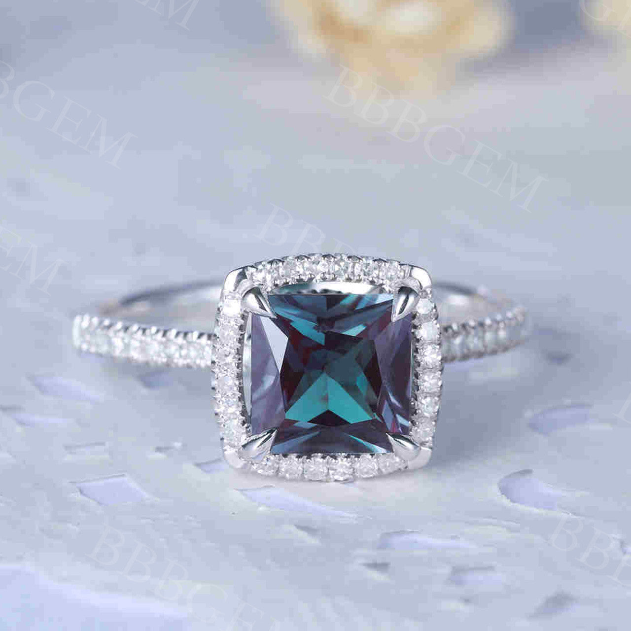 Princess Cut Alexandrite Diamond Engagement Ring 06