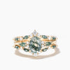 Oval Cut Natural Moss Agate Wedding Ring Diamond Band Enhancer Agate Bridal Set