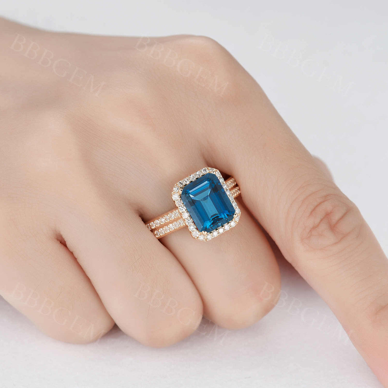 London Blue Topaz Diamond Ring- BBBGEM London Blue Topaz Ring