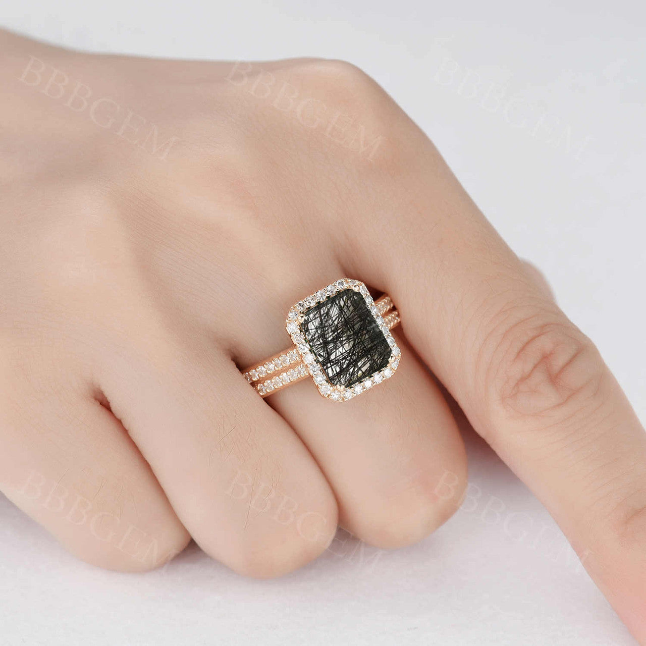 Black Rutilated Quartz Ring-BBBGEM Black Rutilated Quartz Engagement Ring