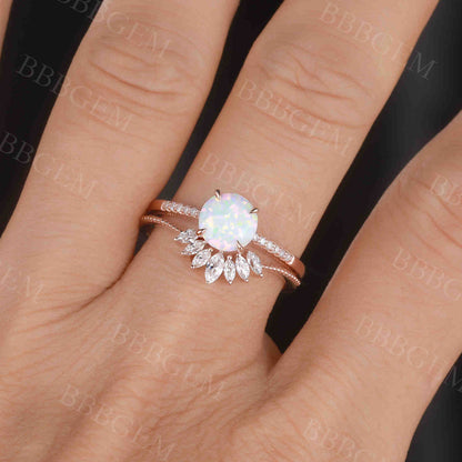 Antique Opal Engagement Ring Set Rose Gold 10