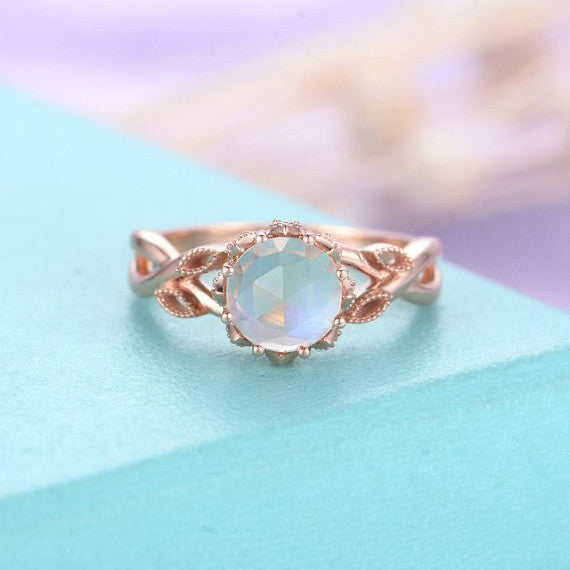 Pink Moonstone Wedding Ring