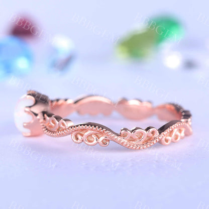 Floral Opal Ring Rose Gold Wedding Ring