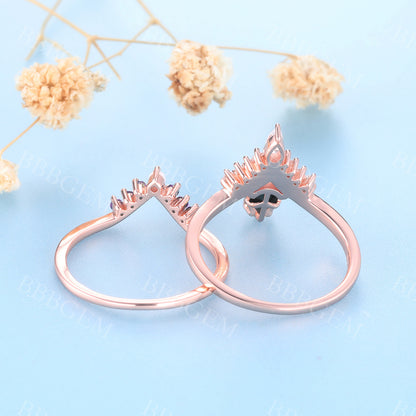 14K/18K Alexandrite Diamond Engagement Rings Rose Gold Wedding Set