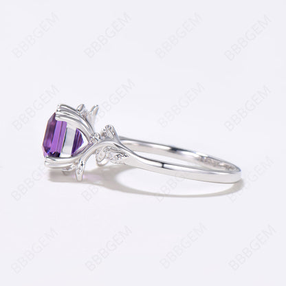 Princess Cut Amethyst Engagement Ring Silver Twig Vine Ring