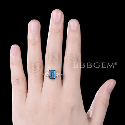 3CT Emerald Cut London Blue Topaz Engagement Ring 14k/18k Yellow Gold Topaz Wedding Ring Marquise Moissanite Ring December Birthstone Ring