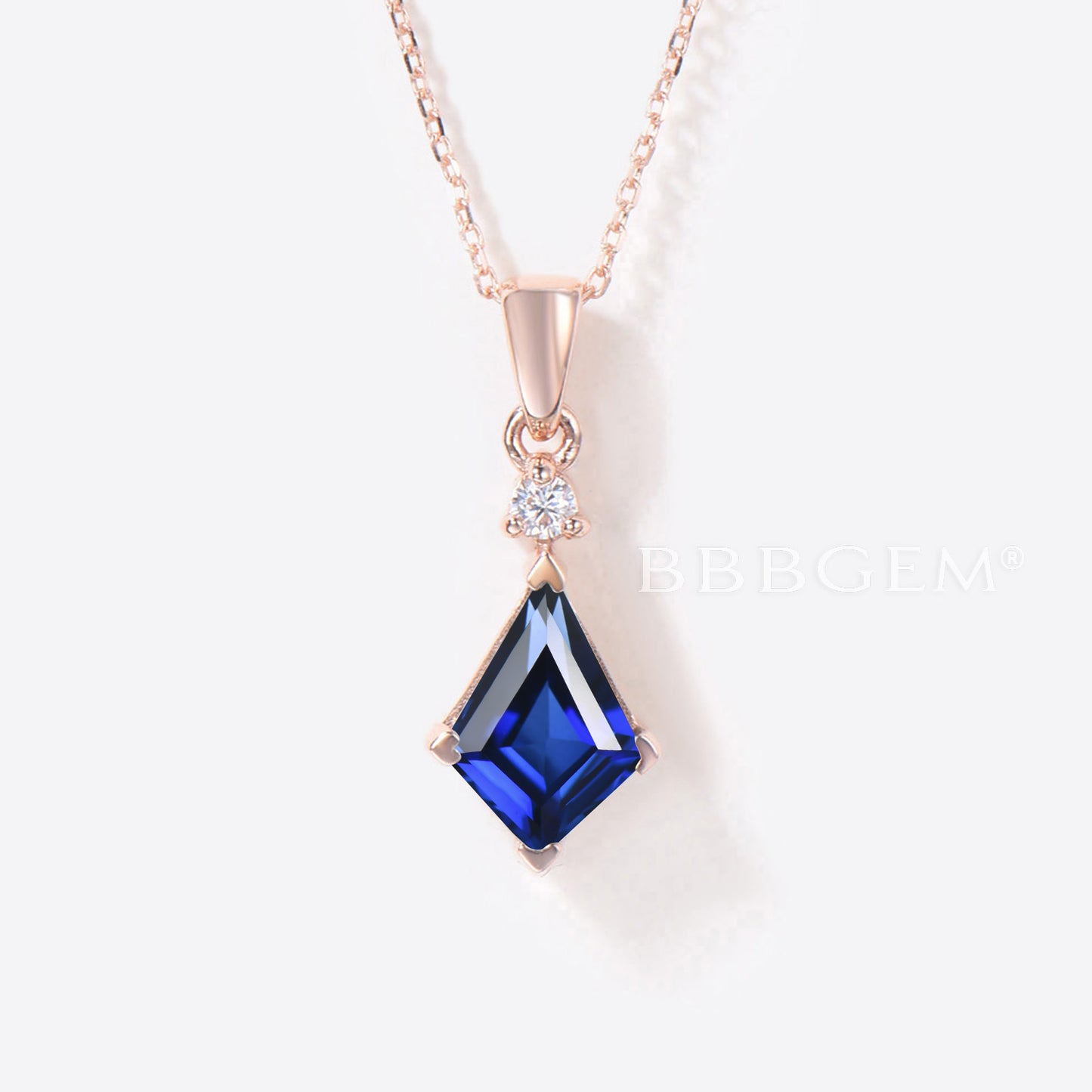 Sapphire Wedding Necklace Solid Rose Gold Blue Gemstone Bridal Pendant