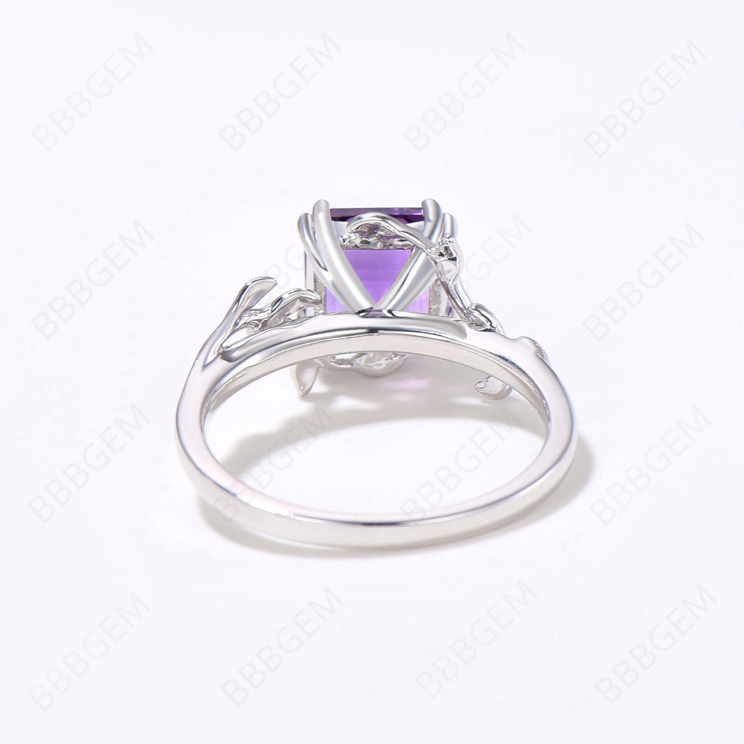 Princess Cut Amethyst Engagement Ring Silver Twig Vine Ring