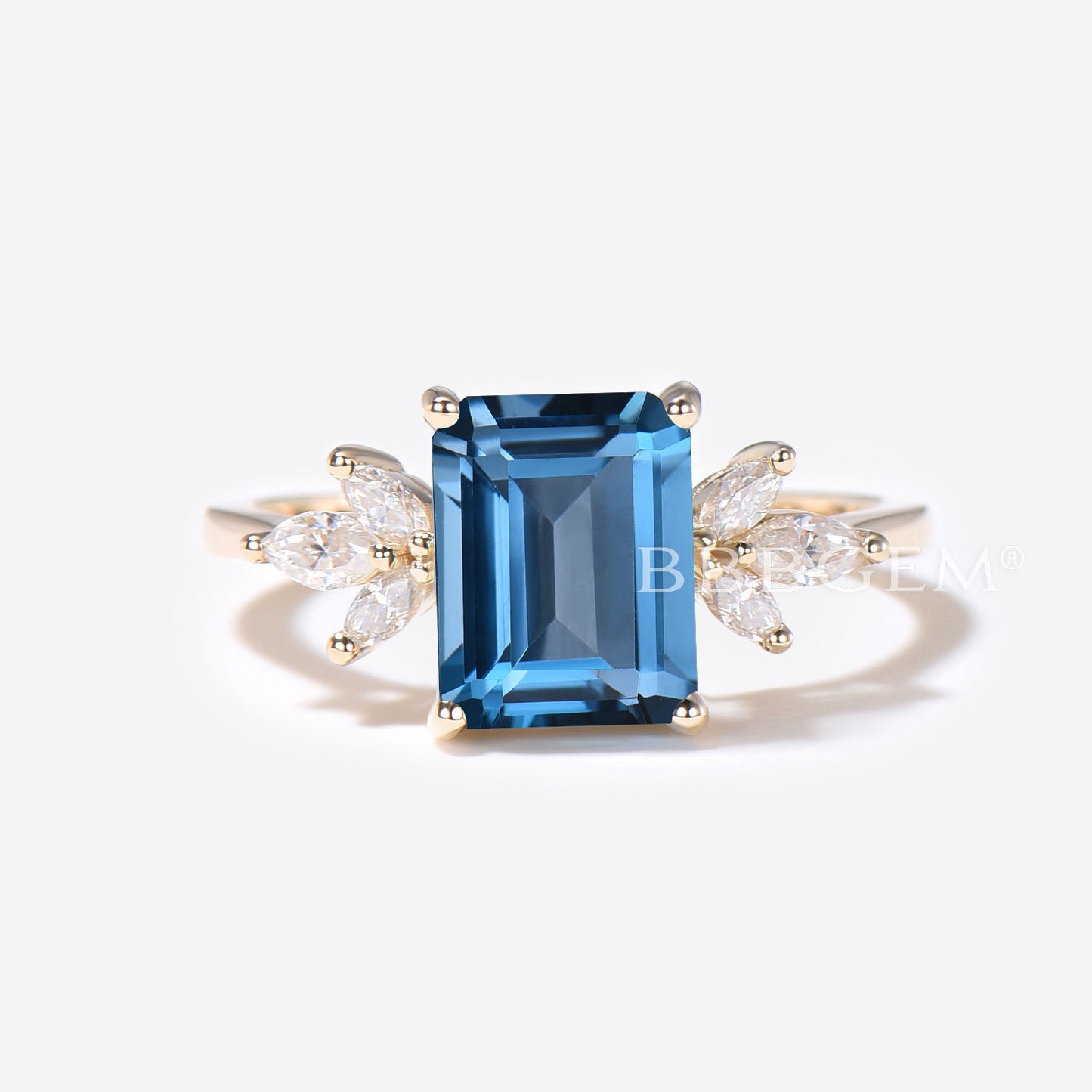 3CT Emerald Cut London Blue Topaz Engagement Ring 14k/18k Yellow Gold Topaz Wedding Ring Marquise Moissanite Ring December Birthstone Ring