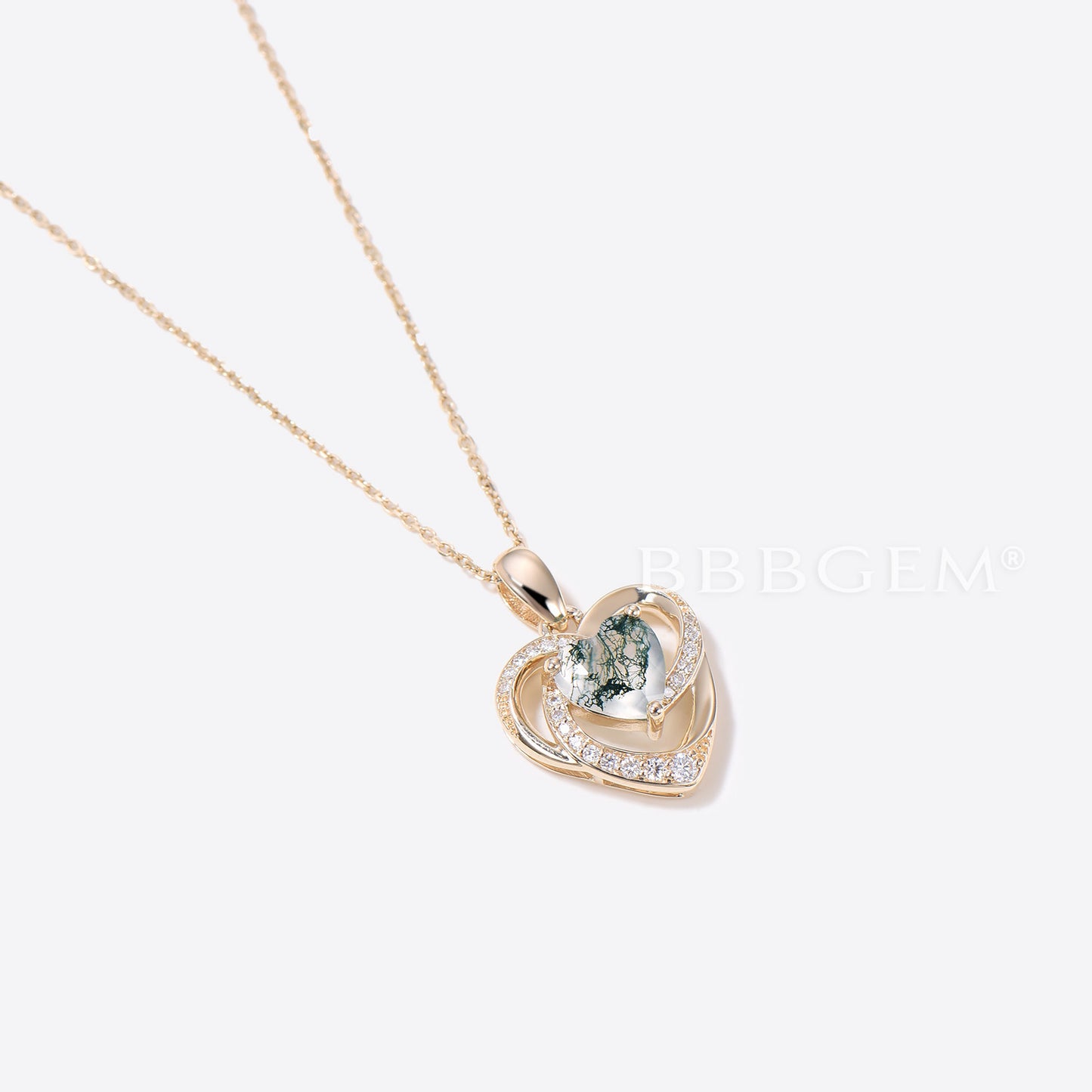 Heart Shaped Moss Agate Necklace Floral Norse Viking Diamond Pendant