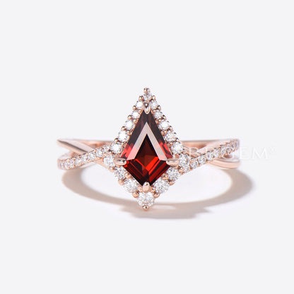 Halo Kite Natural Garnet Engagement Ring Infinity Twisted Ring