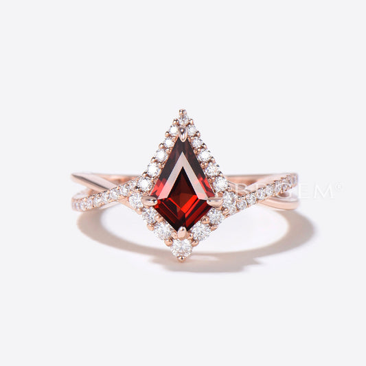 Halo Kite Natural Garnet Engagement Ring Infinity Twisted Ring