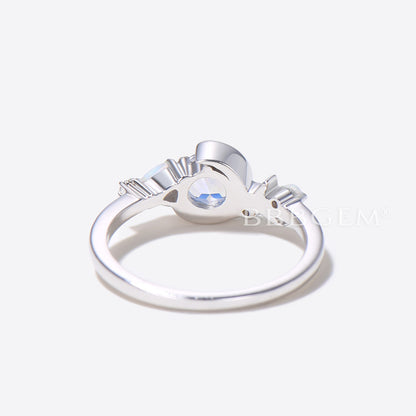 Moon Star Round Natural Moonstone Engagement Ring Opal Wedding Ring