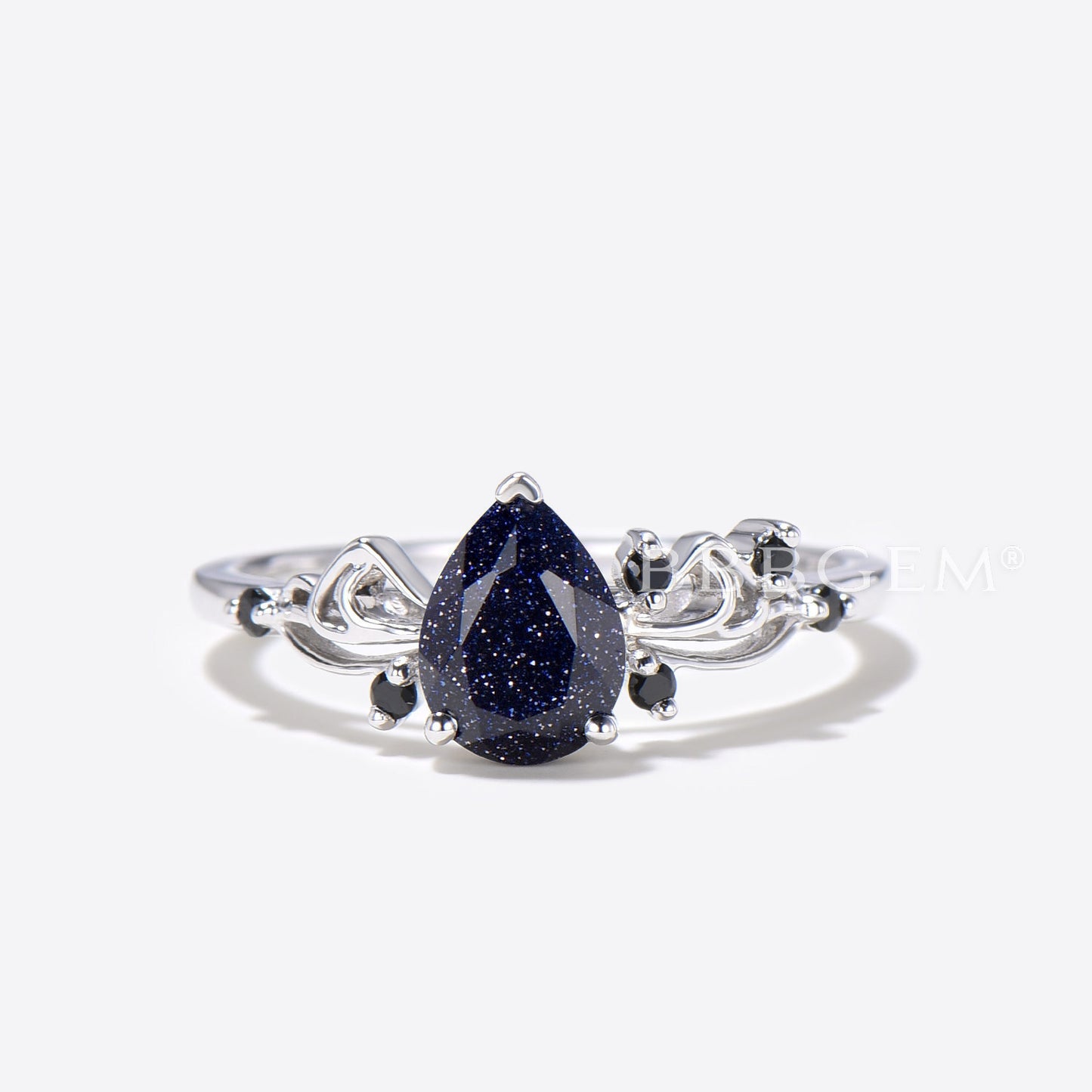 Sailor Moon Pear Cut Galaxy Blue Sandstone Engagement Ring 7 Stone Ring