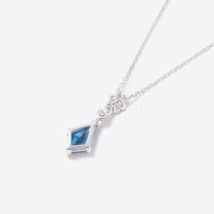 Kite Cut London Blue Topaz Wedding Necklace Silver Floral Pendant