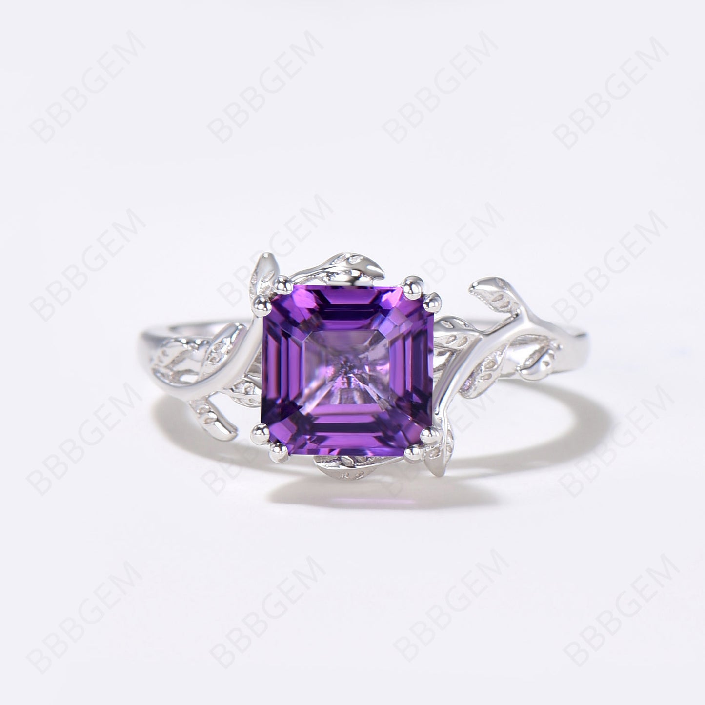 Princess Cut Amethyst Engagement Ring Silver Twig Vine Ring