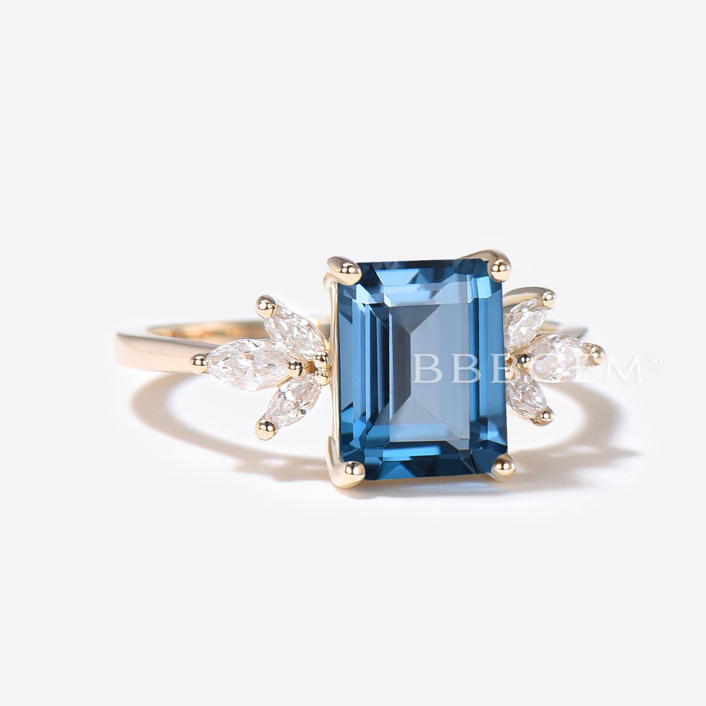 3CT Emerald Cut London Blue Topaz Engagement Ring 14k/18k Yellow Gold Topaz Wedding Ring Marquise Moissanite Ring December Birthstone Ring