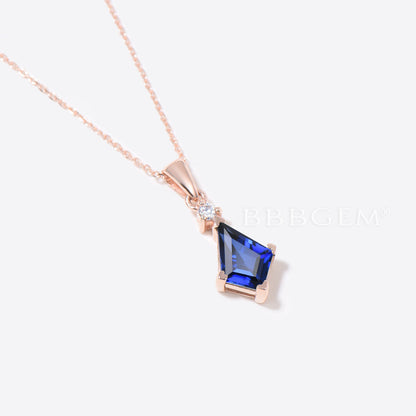 Sapphire Wedding Necklace Solid Rose Gold Blue Gemstone Bridal Pendant