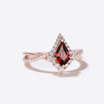 Halo Kite Natural Garnet Engagement Ring Infinity Twisted Ring