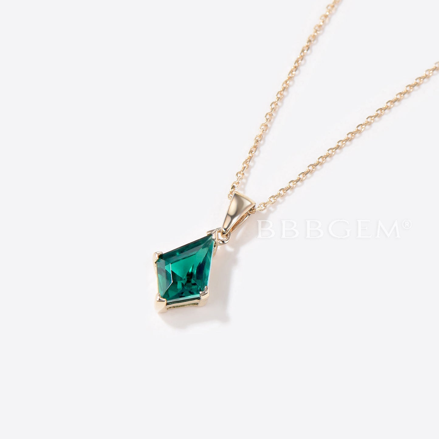 Kite green emerald necklace solid 14k 18k yellow gold vintage unique Personalized pendant women her gemstone anniversary bridal gift mother