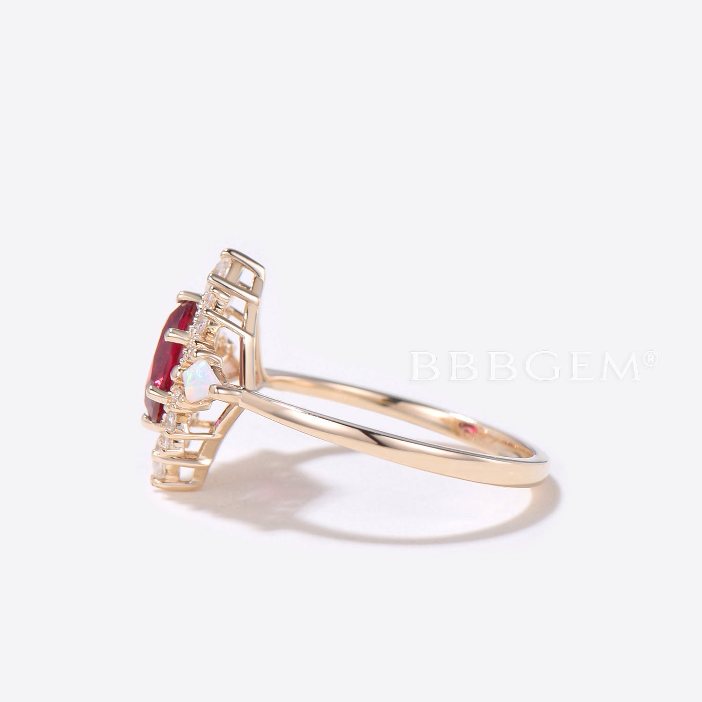 Halo Oval Ruby Engagement Ring Cluster Moissanite Diamond Ring