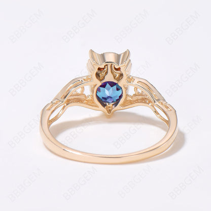 Owl Engagement Ring Twig Vine Round Alexandrite Garnet Ring