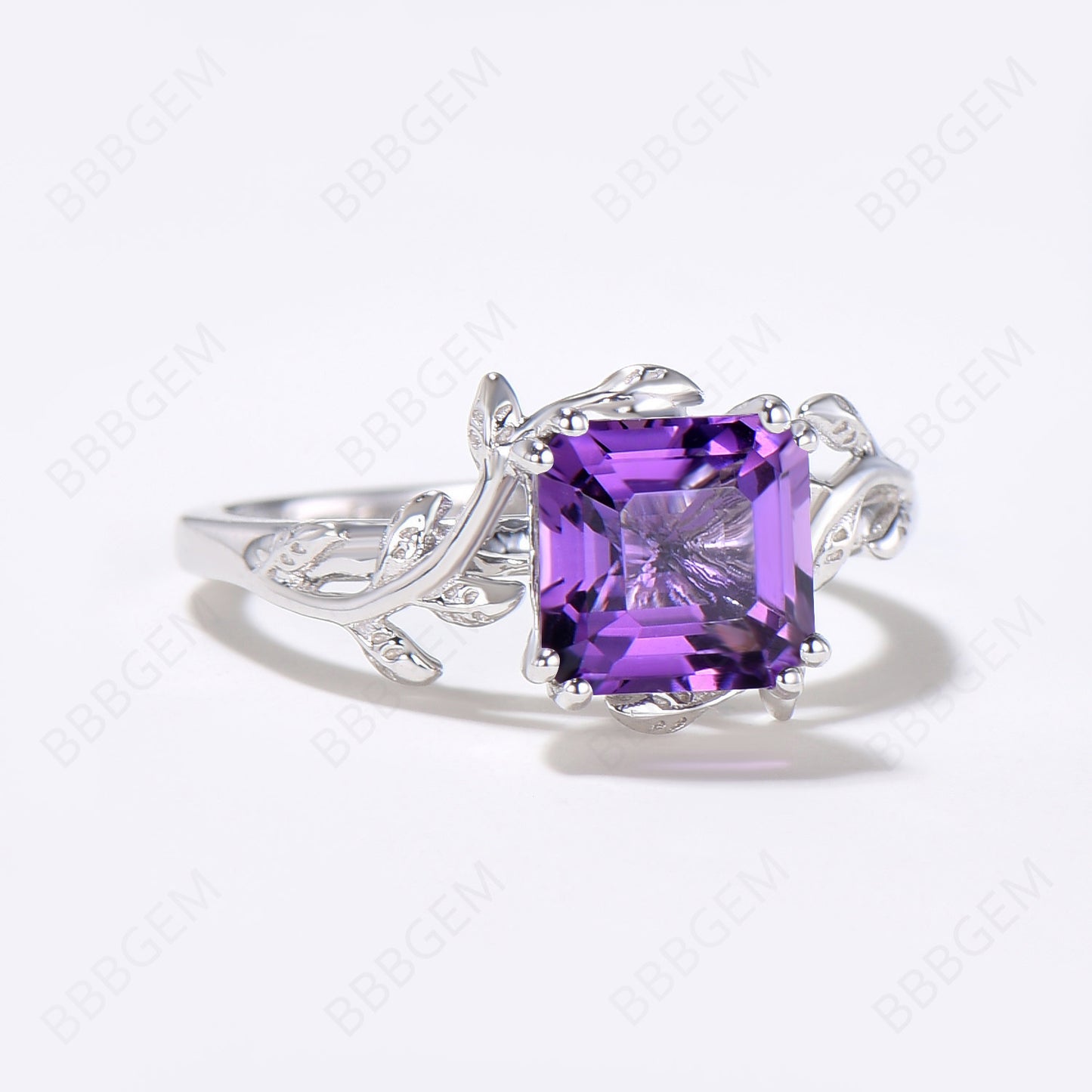 Princess Cut Amethyst Engagement Ring Silver Twig Vine Ring