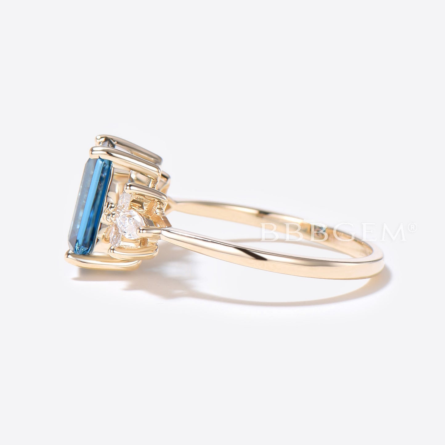 3CT Emerald Cut London Blue Topaz Engagement Ring 14k/18k Yellow Gold Topaz Wedding Ring Marquise Moissanite Ring December Birthstone Ring