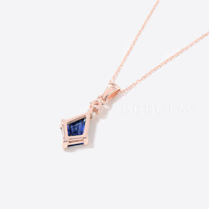 Sapphire Wedding Necklace Solid Rose Gold Blue Gemstone Bridal Pendant