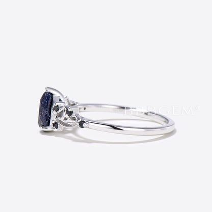 Sailor Moon Pear Cut Galaxy Blue Sandstone Engagement Ring 7 Stone Ring