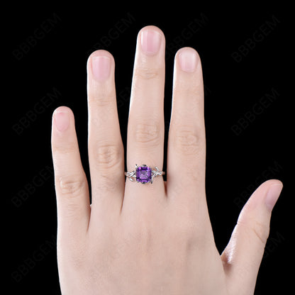 Princess Cut Amethyst Engagement Ring Silver Twig Vine Ring