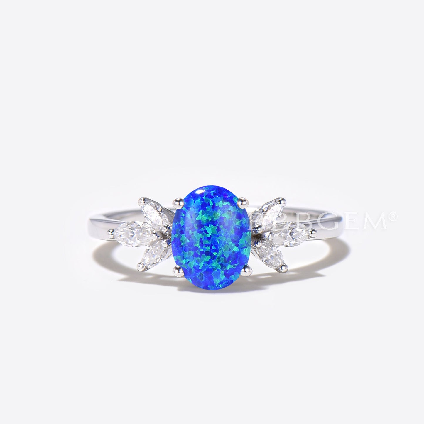 Oval Blue Opal Engagement Ring Set 7 Stone Diamond Bridal Ring Set