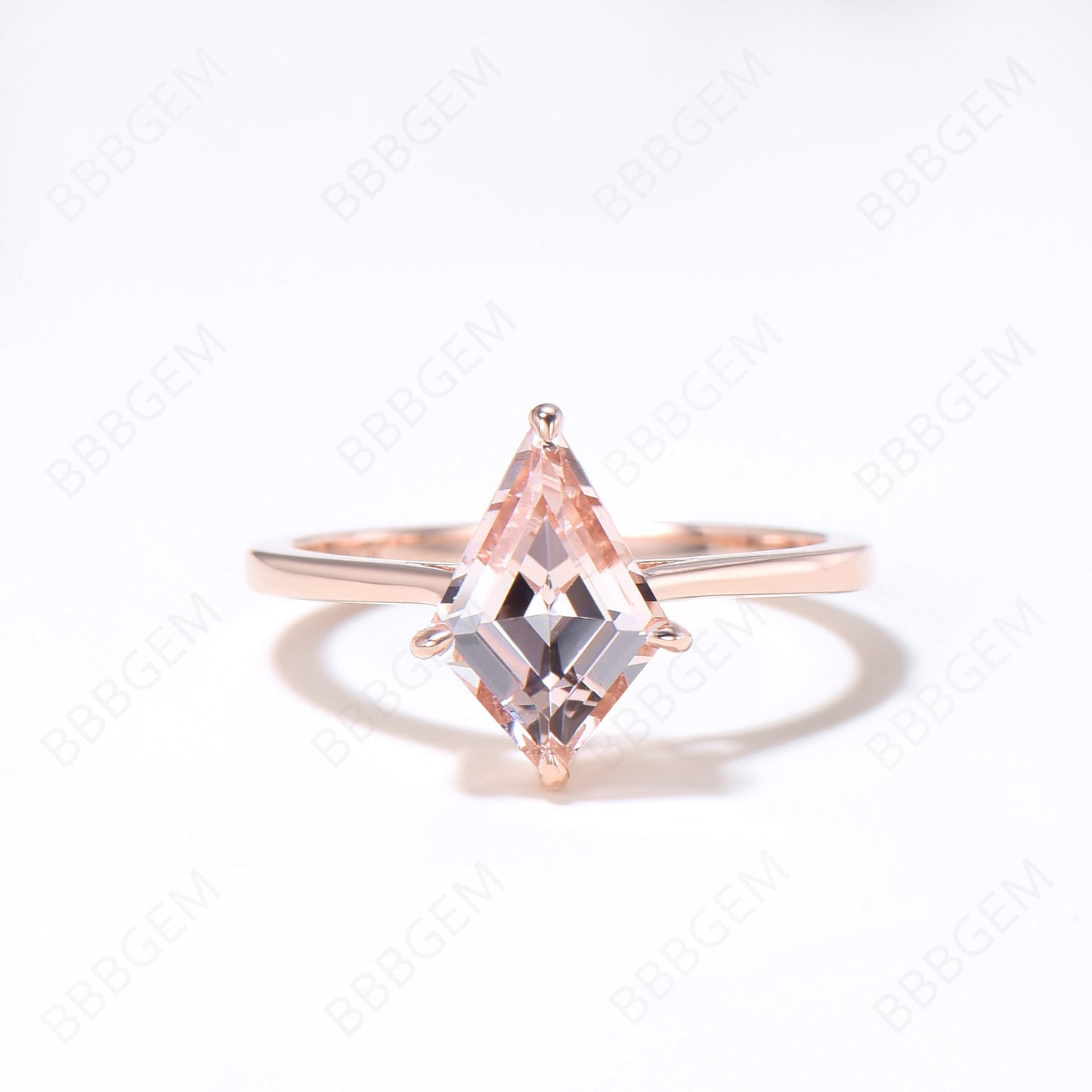 Rose Gold Peach Morganite Engagement Ring Set Unique Kite Cut Natural Peach Morganite Solitaire Bridal Ring Moissanite Curved Wedding Ring