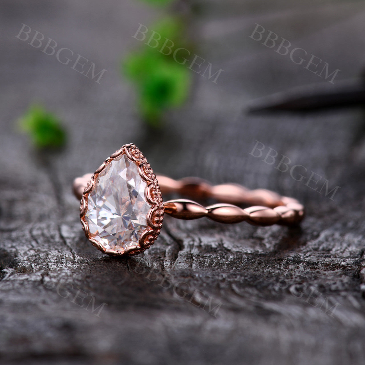 Pear Moissanite Engagement Ring-BBBGEM Moissanite Engagement Rings Pink Gold