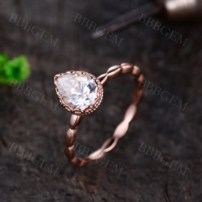 Rose Gold Moissanite Ring-BBBGEM Moissanite Engagement Rings Pink Gold